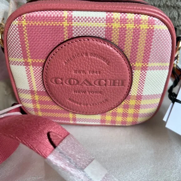 COACH Mini Dempsey Camera Bag With Garden Plaid Print And Coach Patch BRAND NEW - Picture 6 of 8